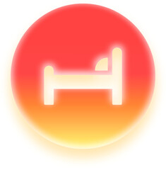 Glowing red gradient bed icon for hotel room or sleep
