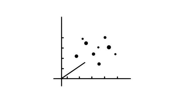 Minimalist black scatter plot with axes, data points and a short trend line - vector chart icon