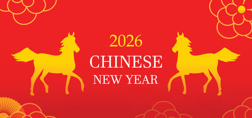 Flat design vector illustration of the 2026 Chinese New Year of the Horse for posters, banners, greeting cards, banners, stickers, web design, social media. 