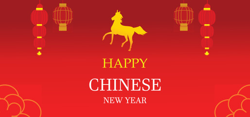 Flat design vector illustration of the 2026 Chinese New Year of the Horse for posters, banners, greeting cards, banners, stickers, web design, social media. 