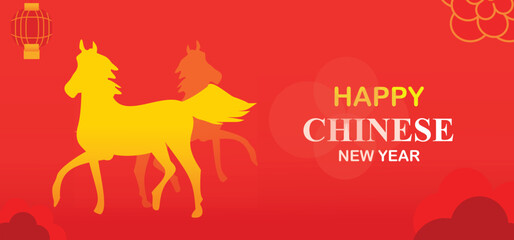 Flat design vector illustration of the 2026 Chinese New Year of the Horse for posters, banners, greeting cards, banners, stickers, web design, social media. 