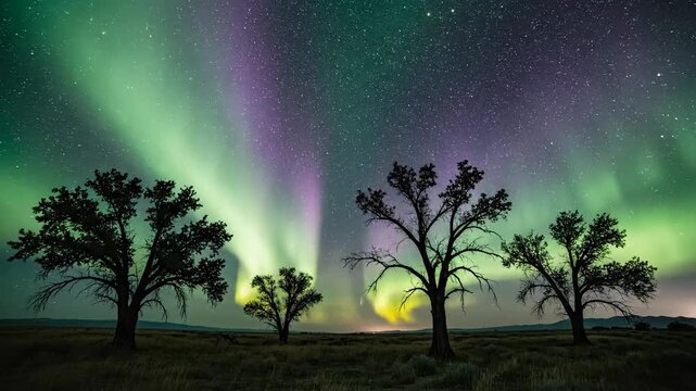 Observing the Northern Lights over a silent field at night