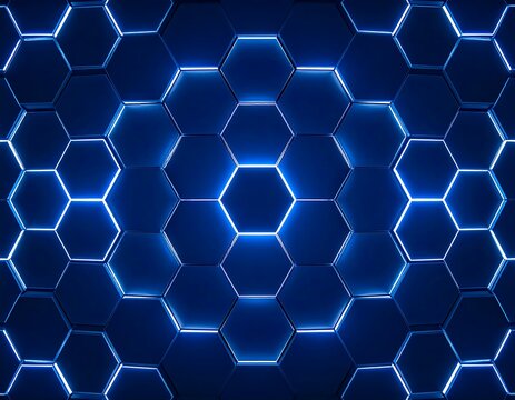 Illuminated blue hexagonal pattern, futuristic and abstract