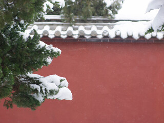 Dai Temple ancient buildings and historical sites in heavy snow