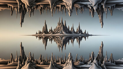 Surreal abstract landscape with smooth spiky formations