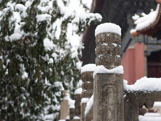 Dai Temple ancient buildings and historical sites in heavy snow