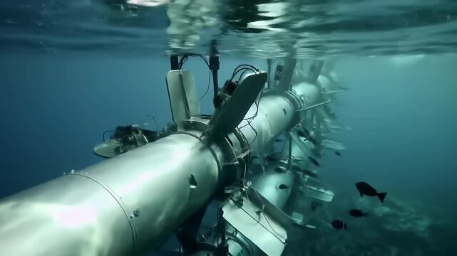 Underwater Tidal Turbines Generating Clean Ocean Energy.