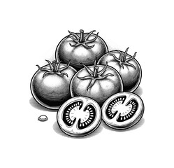 Tomatoes and Sliced Tomato Engraving