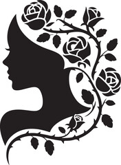 Black silhouette profile of a woman with roses and thorns