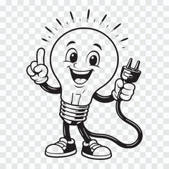 Idea Concept Light Bulb Cartoon Logo in Monochrome Style Funny Light Bulb Character Line Art for Branding & Logos