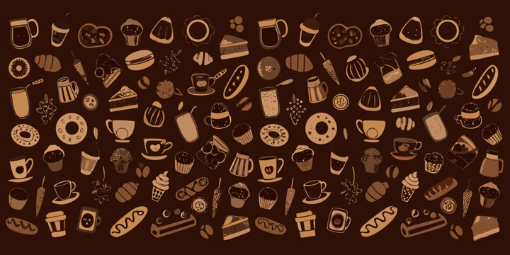 A delightful collection of various sweet treats and beverages in brown tones