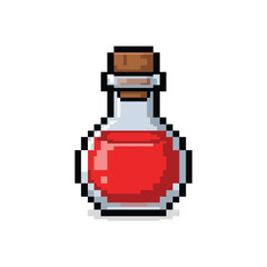 Pixel Art Red Potion Bottle Isolated on White