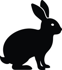 Rabbit Black Silhouette Vector Icon Isolated on White Background
