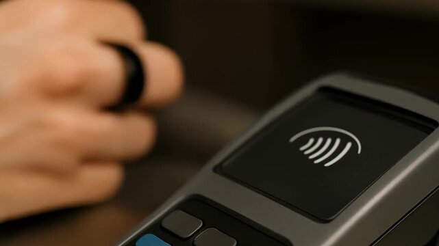  AI driven payment solution concept. Smart Ring Technology for Seamless, Contactless Transactions with Handheld Device Integration