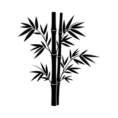 Fototapeta premium Single Bamboo Stalk With Leaves Plant Black Silhouette Vector Icon Isolated on White Background for Asian Nature