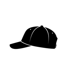 Fototapeta premium Baseball Cap Hat Side View Sport Black Silhouette Vector Icon Isolated on White Background for Fashion Design