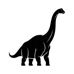 Fototapeta premium Brontosaurus Long Neck Dinosaur Animal Black Silhouette Vector Icon Isolated on White Background for Jurassic Design