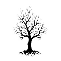 Obraz premium Dead Tree Bare Branches Spooky Nature Black Silhouette Vector Icon Isolated on White Background for Halloween Design