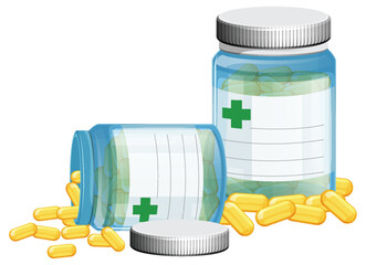 Prescription Pill Bottles With Yellow Capsules Spilled