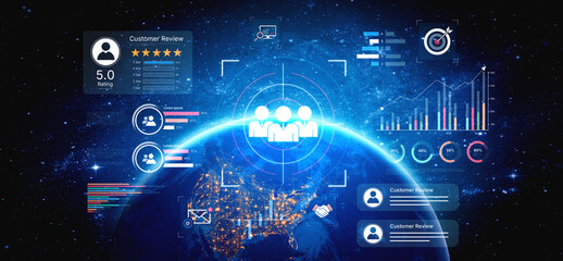 A dashboard for customer relationship management (CRM). The data analysis and market research help to identify a target audience and understand customer reviews and behavior. Fermion