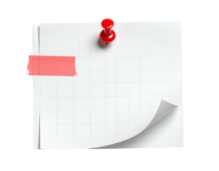 Blank square note with grid lines, pinned and taped on black