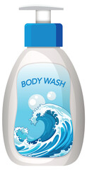 Body Wash Bottle with Ocean Wave Label Illustration