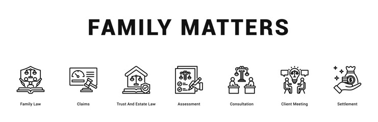 Fototapeta premium Family Matters Modern and clean web banner illustration featuring thematic icons for visual communication