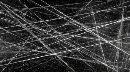 Abstract White Lines on Black Background with Luminous Streaks Creating a Sense of Movement and High Contrast Pattern