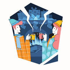 A man and a woman drinking coffee