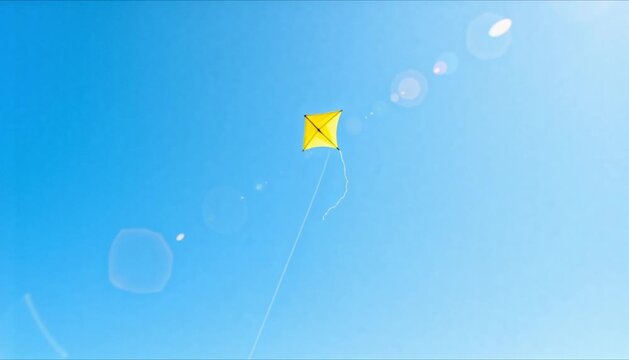minimalist yellow kite in blue sky with vast copy space perfect for international kite day