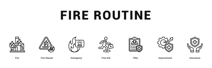 Naklejka premium Fire Routine Modern and clean web banner illustration featuring thematic icons for visual communication