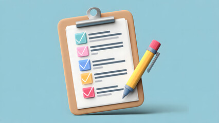 Task Checklist and Pen: A colorful illustration presents a clipboard with a checklist, the checked boxes indicating tasks completed. The pen symbolizes the act of ticking off the items.