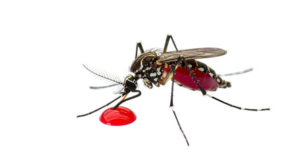Macro photo of a mosquito feeding, filled with blood, isolated on black