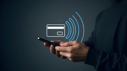 Person making mobile payment with smartphone and credit card