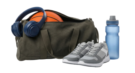 sports equipment and accessories isolated on transparent background for fitness and training gear