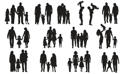 Set of family silhouette on white background Parent and children. Vector illustration.
