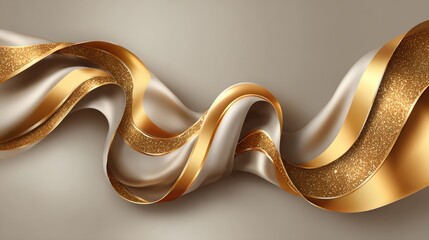 Elegant gold and silver ribbon cascading in waves, perfect for use in festive designs or luxurious presentations.