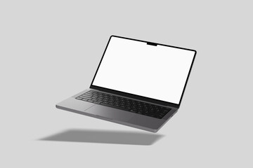 Laptop Mockup Floating with Shadow on Neutral Background  rendering, 3d illustration.