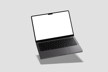 Floating Laptop Mockup with Empty Screen on White Background, Front View, Isolated On White Background. Vector Illustration.