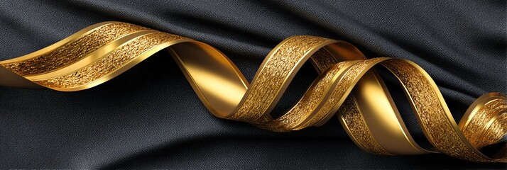 Elegant golden ribbon gracefully flowing over dark fabric, creating a luxurious and sophisticated visual effect.