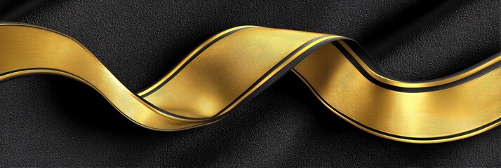 Elegant golden ribbon flowing gracefully against a dark background, perfect for decoration and design projects.