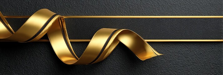 Elegant golden ribbon on a textured black background, perfect for invitations, gifts, or branding materials.