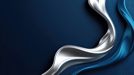 Elegant waves of silver fabric on a dark blue background, perfect for creating a sophisticated visual impact.
