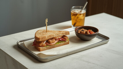 Gourmet Sandwich with Pickles and Drink