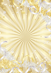 金銀のテープが飛ぶキラキラした縦向き背景イラスト