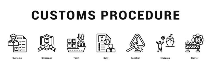 Obraz premium Customs Procedure Modern and clean web banner illustration featuring thematic icons for visual communication