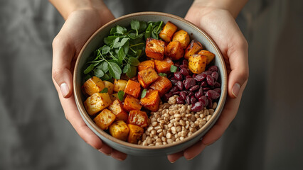 Healthy Vegan Bowl Held by Hands