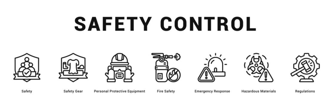Safety Control Modern and clean web banner illustration featuring thematic icons for visual communication