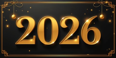 Golden 2026 design on a black background for celebrations and events.