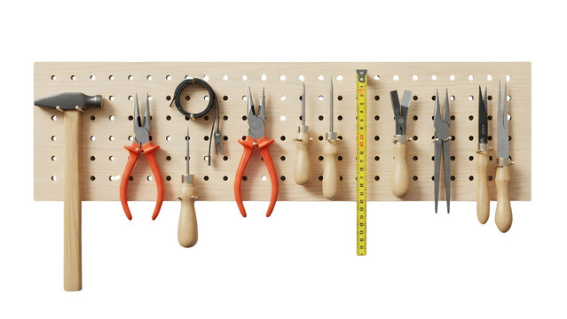 Wooden Pegboard Craft Tools Artisanal PNG